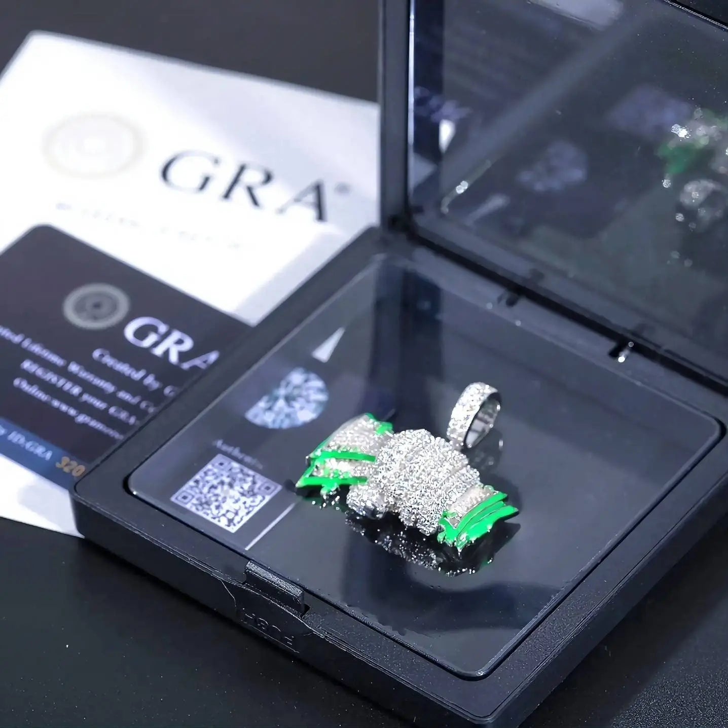 925 Sterling Silver Moissanite Diamond Glowing Money Fist Dollar Diamond Pendant Only Bling Drip JettsJewelers