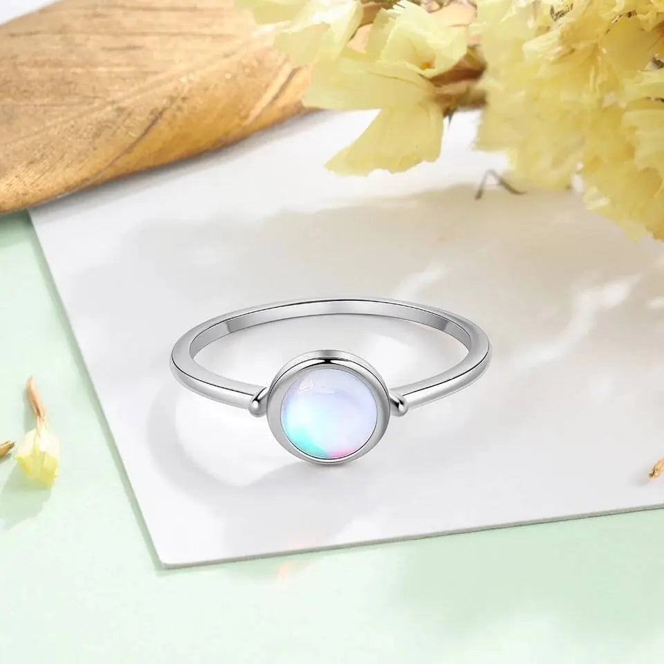 925 Sterling Silver Round Moonstone Ring Minimalist - JettsJewelers