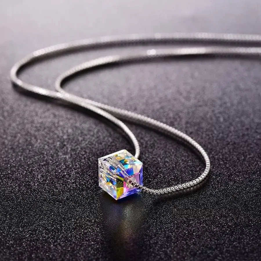 925 Sterling Silver Swarovski Crystals Transparent Chain Necklace for Women JettsJewelers