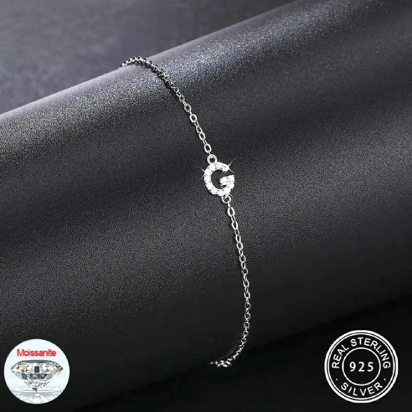 925 Sterling Silver Tiny Moissanite Diamond Letter Chain Bracelet Initial Bracelet Personalized Jewelry Alphabet Charm Bracelet JettsJewelers