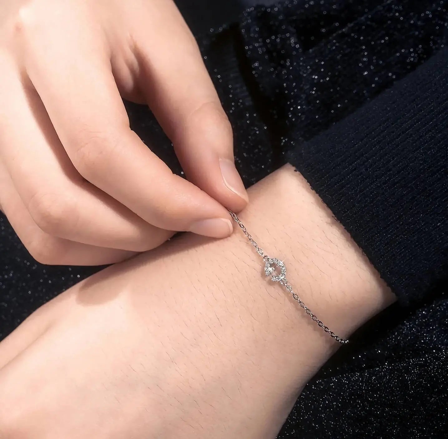 925 Sterling Silver Tiny Moissanite Diamond Letter Chain Bracelet Initial Bracelet Personalized Jewelry Alphabet Charm Bracelet JettsJewelers