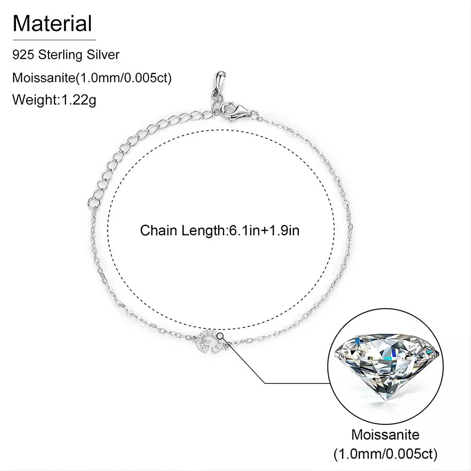 925 Sterling Silver Tiny Moissanite Diamond Letter Chain Bracelet Initial Bracelet Personalized Jewelry Alphabet Charm Bracelet JettsJewelers