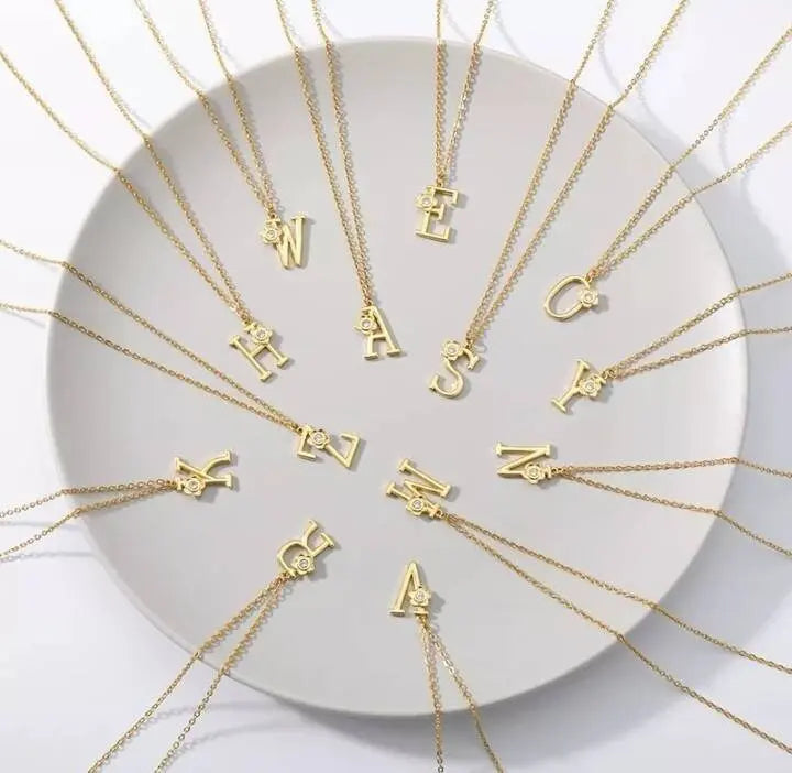 A-Z Gold Letter Necklace With Crystal Flower Girls | Gold Initial Letter Pendant Necklaces for Women - JettsJewelers