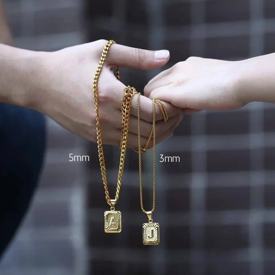 A-Z Letter Pendant Necklace Mens Womens Capital Letter Gold Plated Stainless Steel Box Chain 22inch - JettsJewelers
