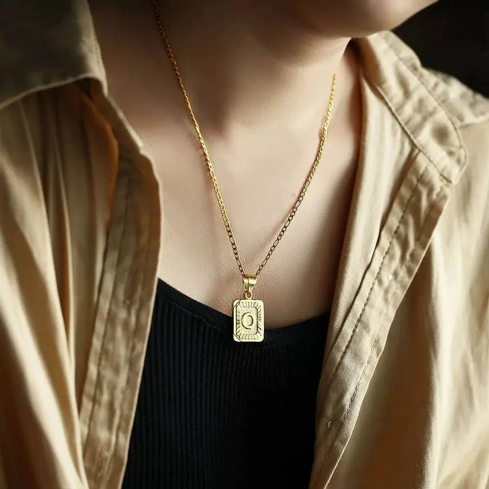 A-Z Letter Pendant Necklace Mens Womens Capital Letter Gold Plated Stainless Steel Box Chain 22inch - JettsJewelers