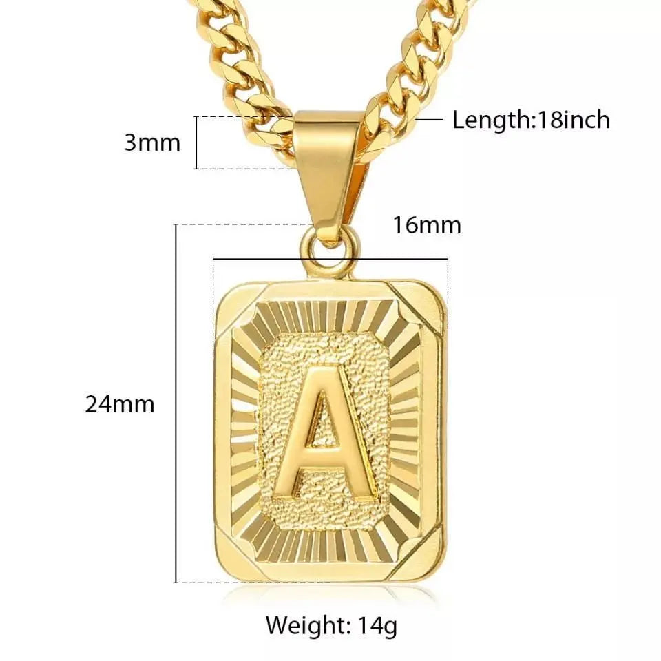 A-Z Letter Pendant Necklace Mens Womens Capital Letter Gold Plated Stainless Steel Box Chain 22inch - JettsJewelers