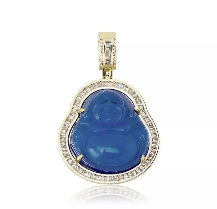 AAA Cubic Zirconia Gold Buddha Pendant Green Jade Buddha  Necklace Iced Out Bling  Laughing Buddha Pendant Necklace