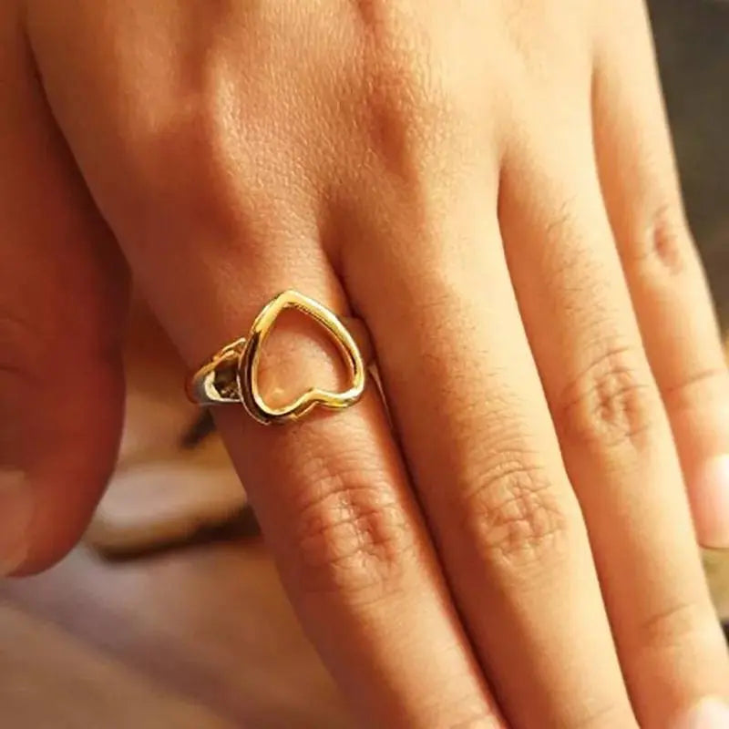 Adjustable Hollow Heart Ring Ring Gold Plated Stainless Steel JettsJewelers