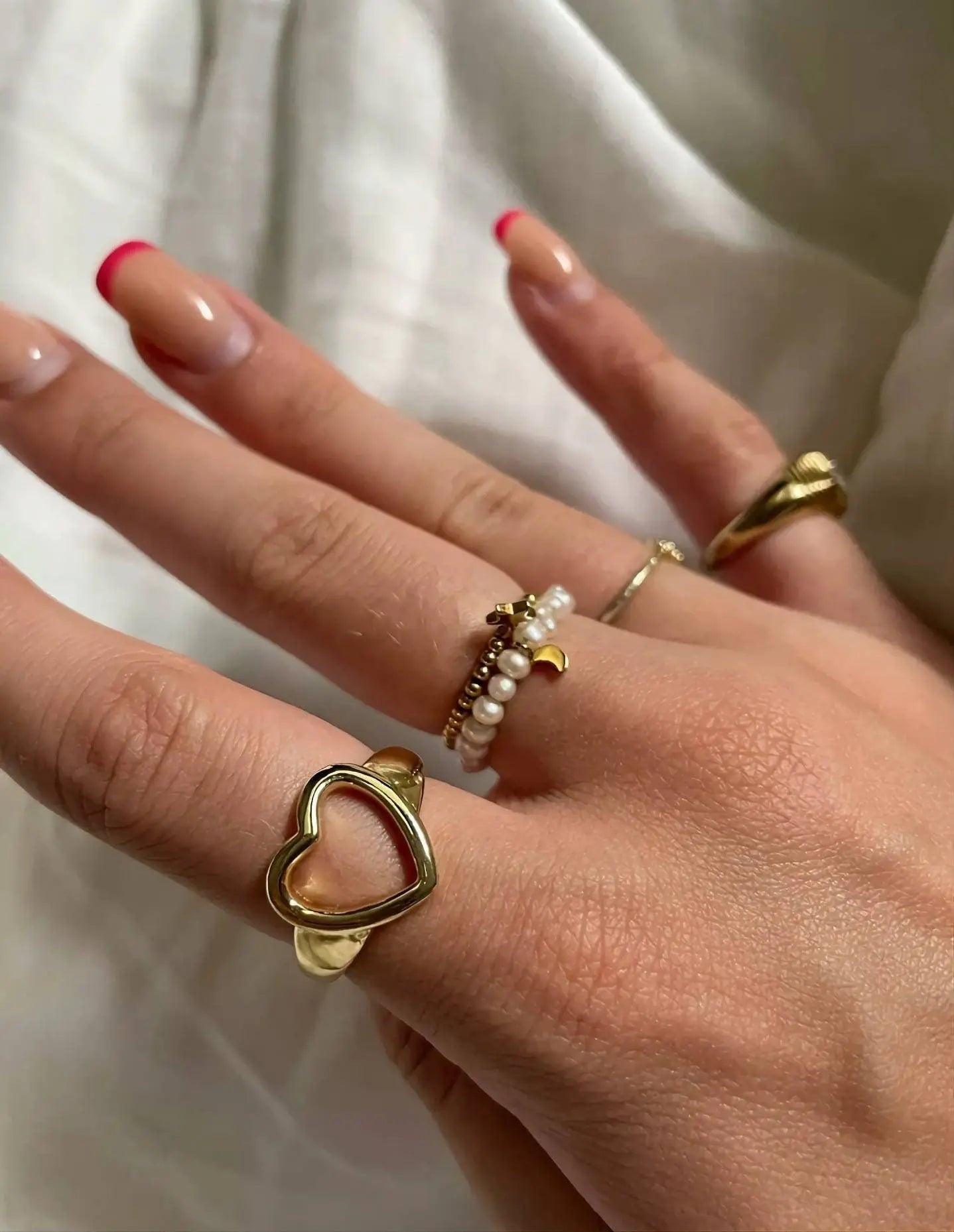 Adjustable Hollow Heart Ring Ring Gold Plated Stainless Steel JettsJewelers