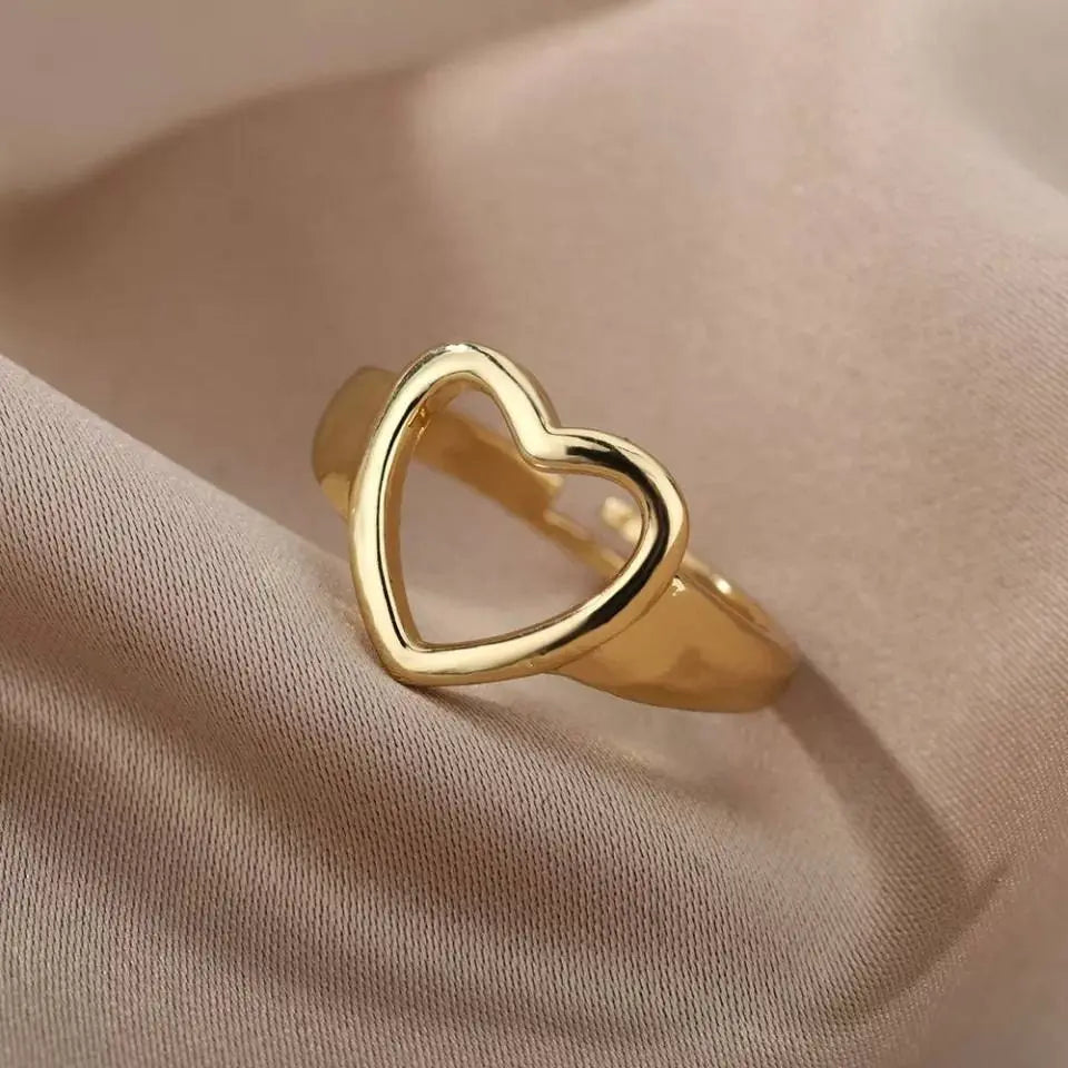 Adjustable Hollow Heart Ring Ring Gold Plated Stainless Steel JettsJewelers