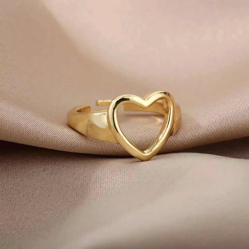 Adjustable Hollow Heart Ring Ring Gold Plated Stainless Steel JettsJewelers