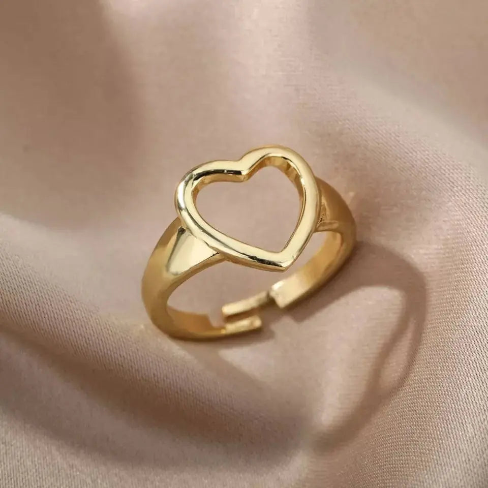 Adjustable Hollow Heart Ring Ring Gold Plated Stainless Steel JettsJewelers