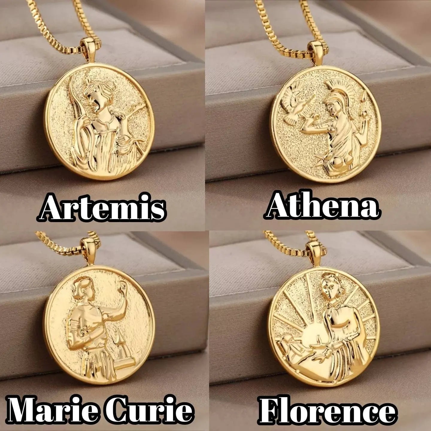 Amazing Women Necklace in 14k Gold | Inspirational Women Pendant Coin Medallion Necklace Athena Cleopatra Godness Joan of Arc Harriet Tubman - JettsJewelers