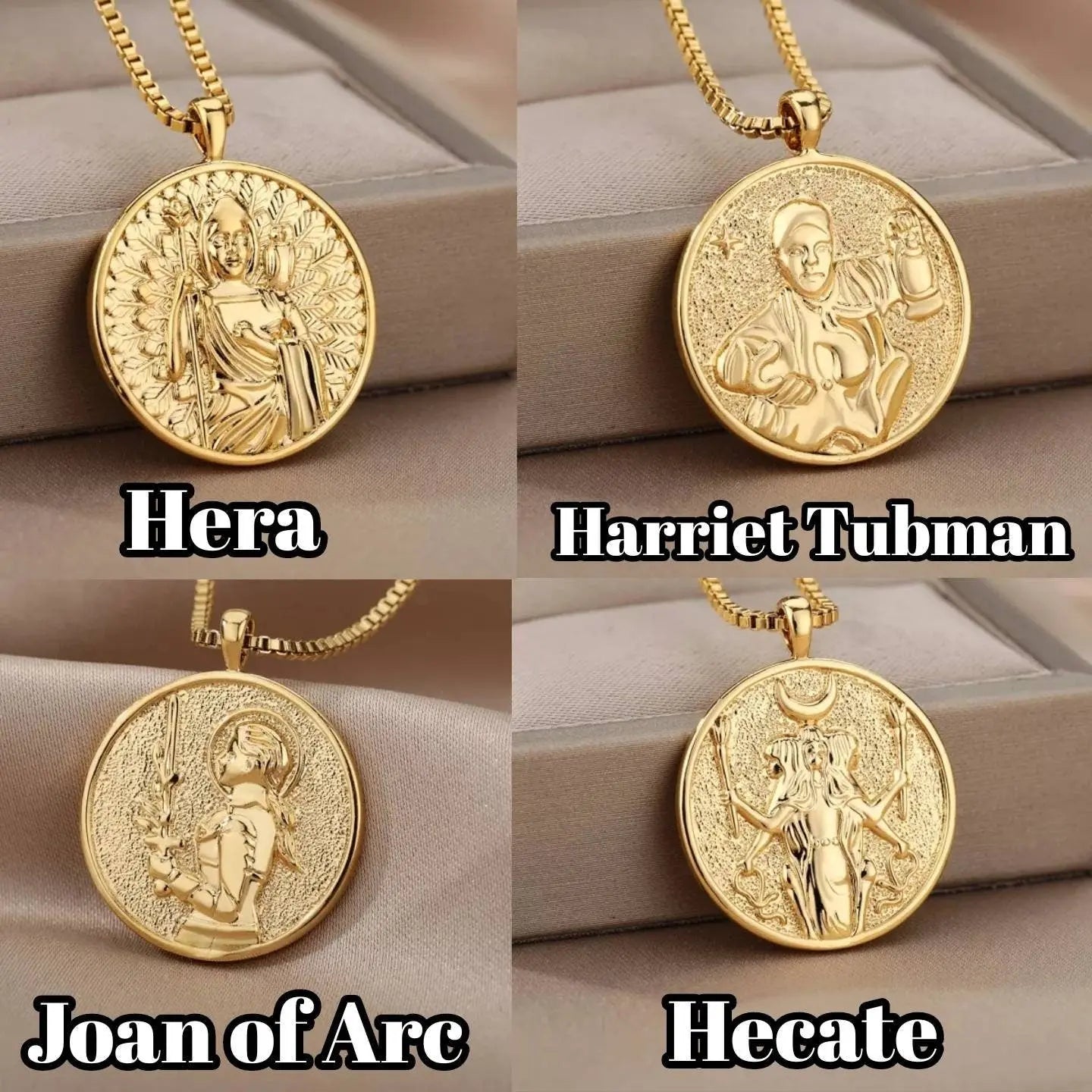 Amazing Women Necklace in 14k Gold | Inspirational Women Pendant Coin Medallion Necklace Athena Cleopatra Godness Joan of Arc Harriet Tubman - JettsJewelers