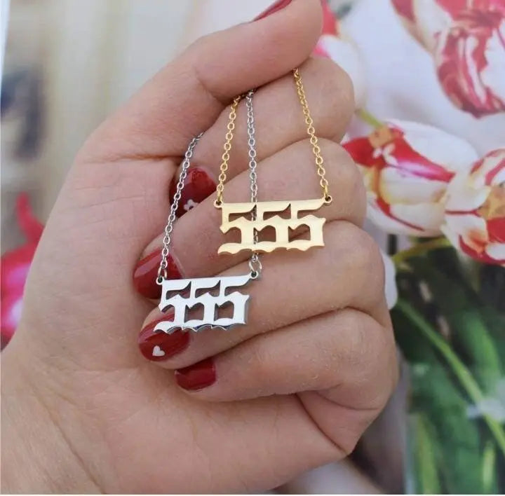 Angel Number Necklace 111 222 333 444 555 666 777 888 999 Necklace Silver Old English Gold Number Necklace Stainless Steel Numerology JettsJewelers