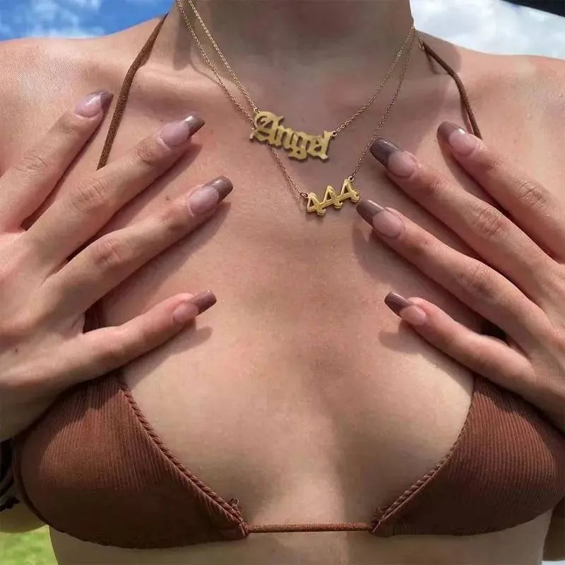 Angel Number Necklace 111 222 333 444 555 666 777 888 999 Necklace Silver Old English Gold Number Necklace Stainless Steel Numerology JettsJewelers