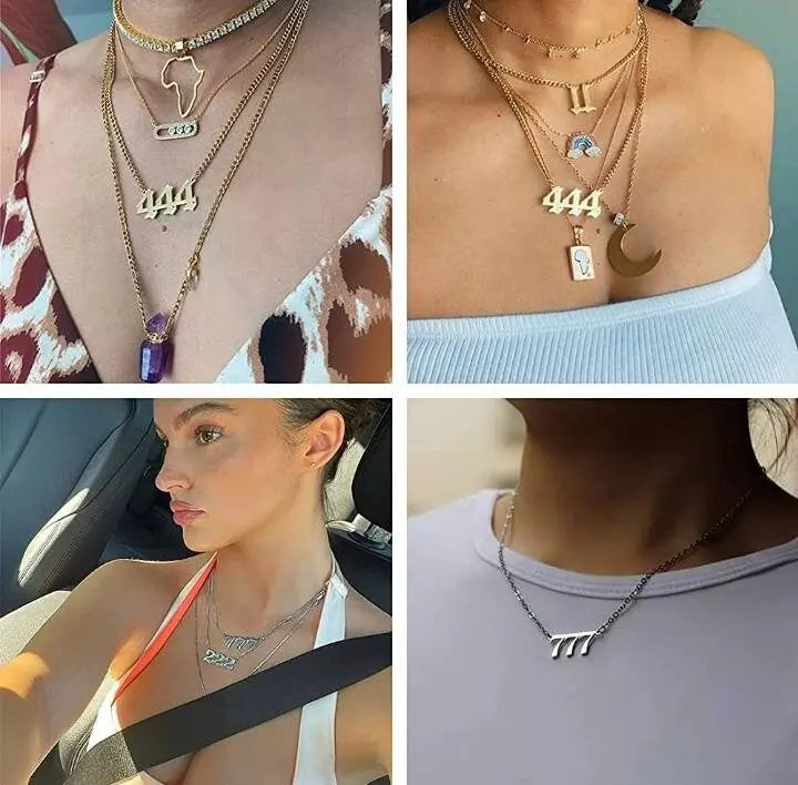 Angel Number Necklace 111 222 333 444 555 666 777 888 999 Necklace Silver Old English Gold Number Necklace Stainless Steel Numerology JettsJewelers