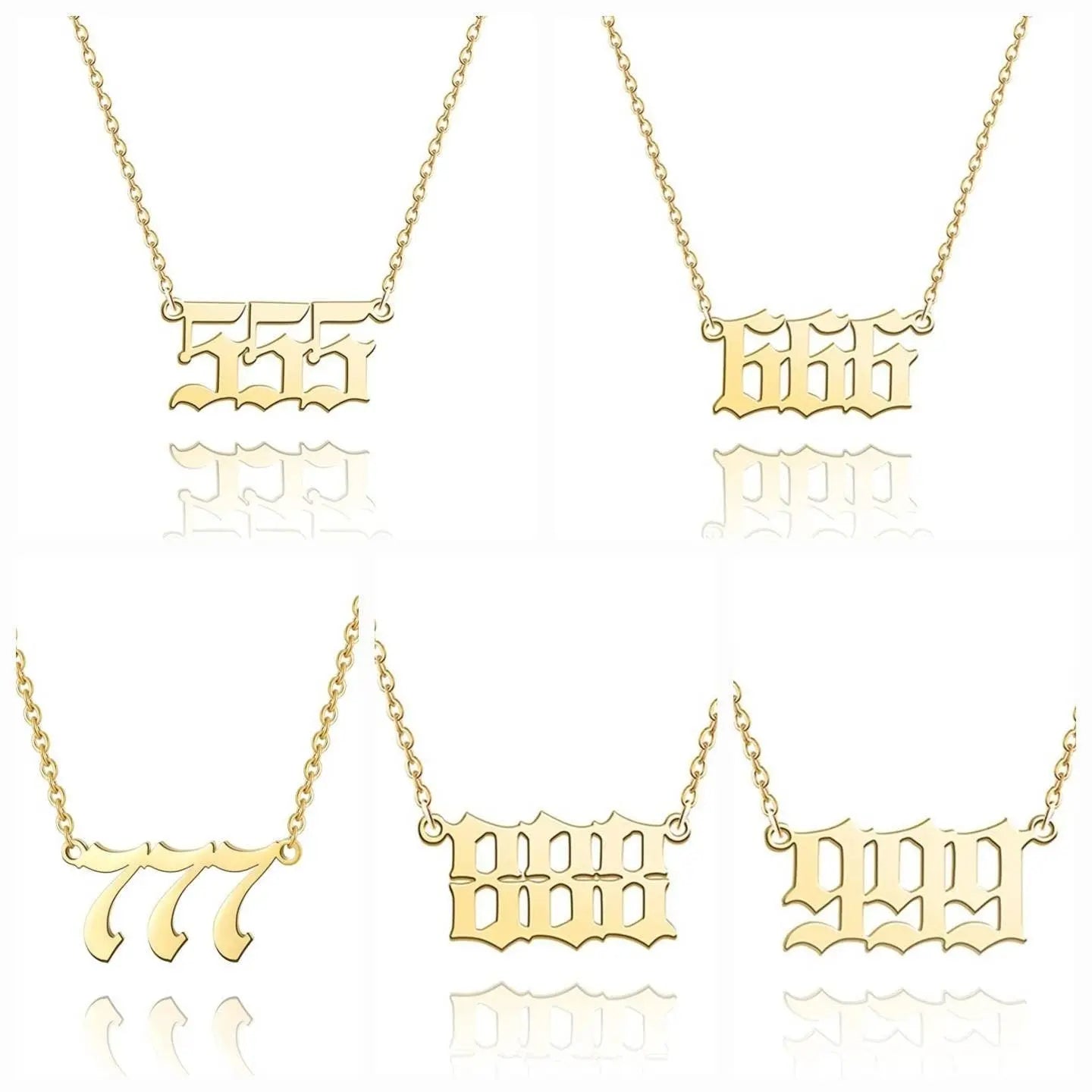 Angel Number Necklace 111 222 333 444 555 666 777 888 999 Necklace Silver Old English Gold Number Necklace Stainless Steel Numerology JettsJewelers