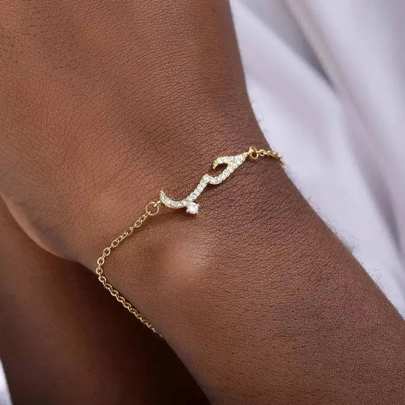 Arabic Letter Love Statement Necklace Cubic Zirconia Chain Bracelet Necklace Jewelry Handmade Dainty Bracelet So Pretty Dainty Gifts JettsJewelers