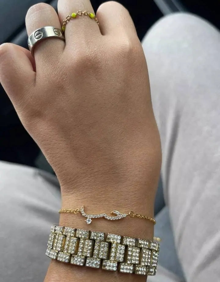 Arabic Letter Love Statement Necklace Cubic Zirconia Chain Bracelet  Necklace Jewelry Handmade Dainty Bracelet So Pretty Dainty Gifts JettsJewelers