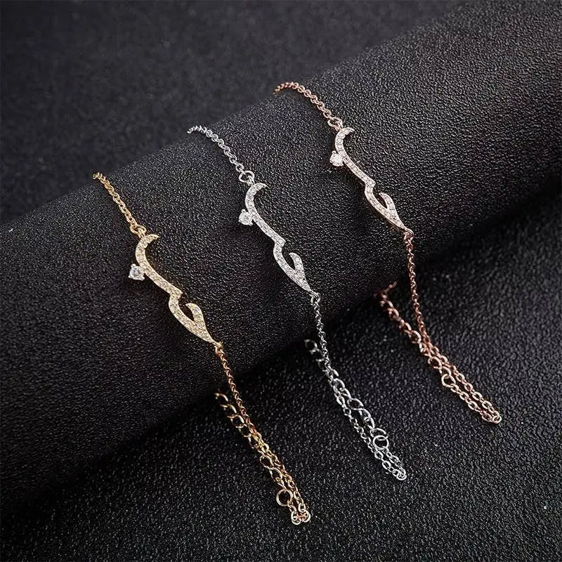 Arabic Letter Love Statement Necklace Cubic Zirconia Chain Bracelet  Necklace Jewelry Handmade Dainty Bracelet So Pretty Dainty Gifts JettsJewelers