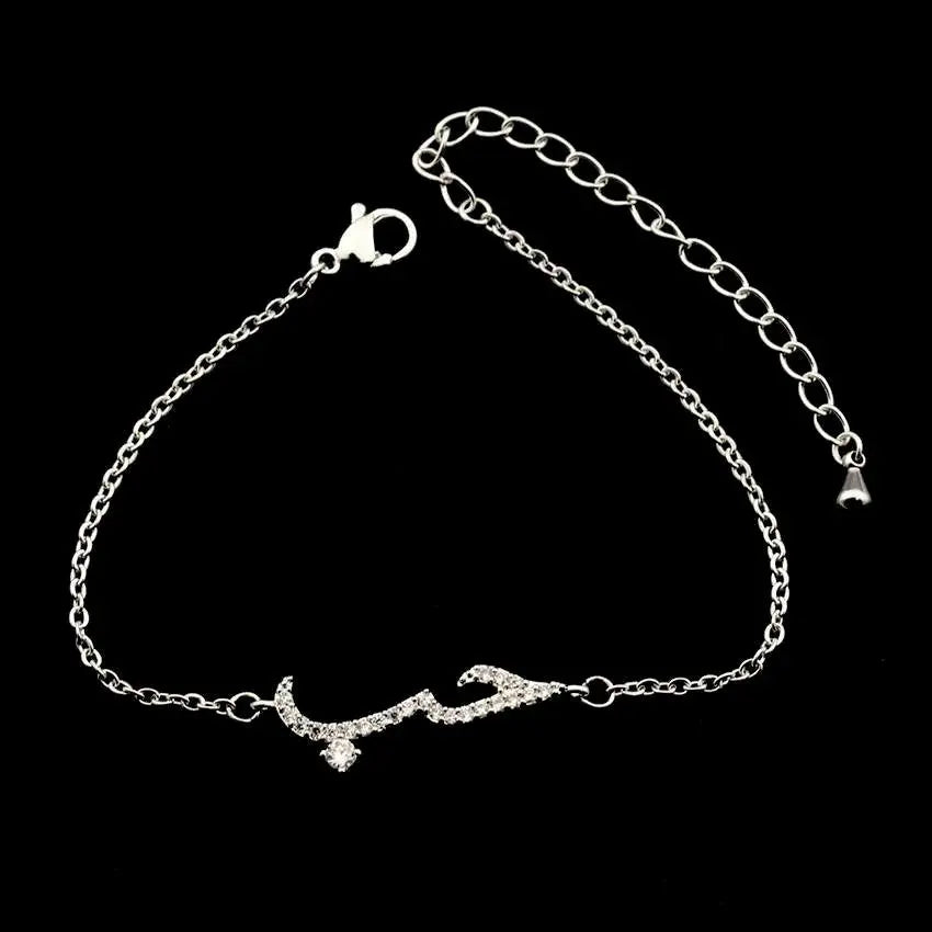 Arabic Letter Love Statement Necklace Cubic Zirconia Chain Bracelet  Necklace Jewelry Handmade Dainty Bracelet So Pretty Dainty Gifts JettsJewelers