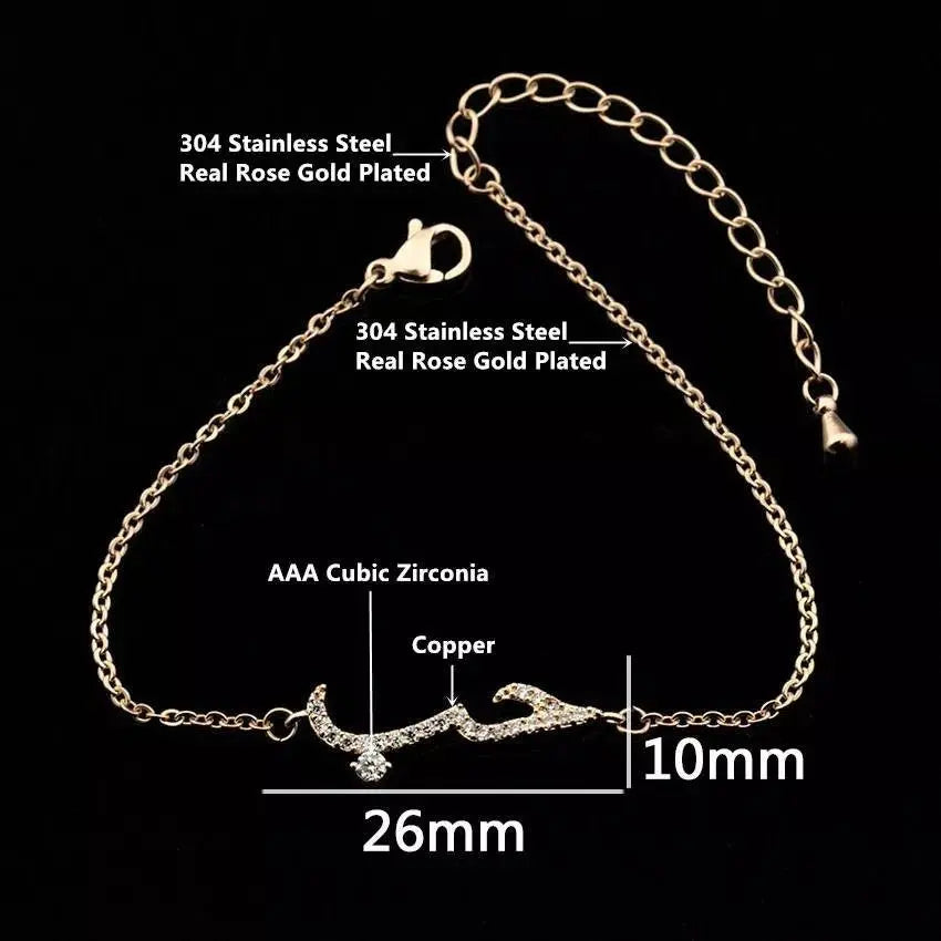Arabic Letter Love Statement Necklace Cubic Zirconia Chain Bracelet  Necklace Jewelry Handmade Dainty Bracelet So Pretty Dainty Gifts JettsJewelers