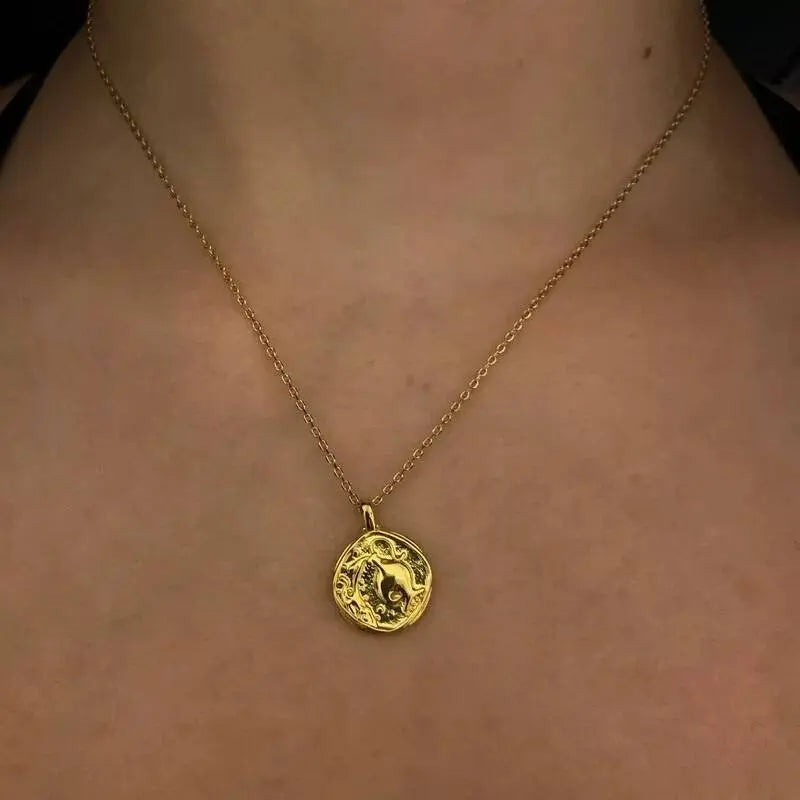 Astrology Zodiac Necklace in 14k Gold | Horoscope Zodiac Pendant Coin Medallion Necklace - JettsJewelers
