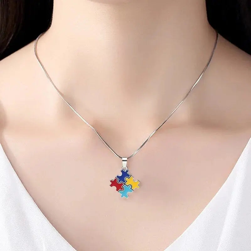 Autism Awareness Necklace Gifts for Autistic Colorful Puzzle Piece Necklace - JettsJewelers