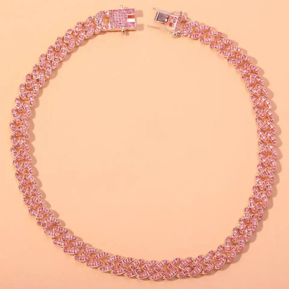 Baguette Chain Female Diamond Gold Silver Miami Cuban Necklace Iced Out Chain 8mm Hip Hop Rapper Jewelry 18 Inches - JettsJewelers