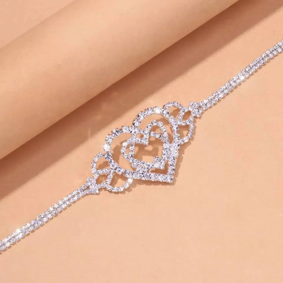 Big Double Heart Rhinestones Anklet Foot Jewelry for Women Beach Barefoot Chain Bracelet On the Leg Accessories Gift - JettsJewelers