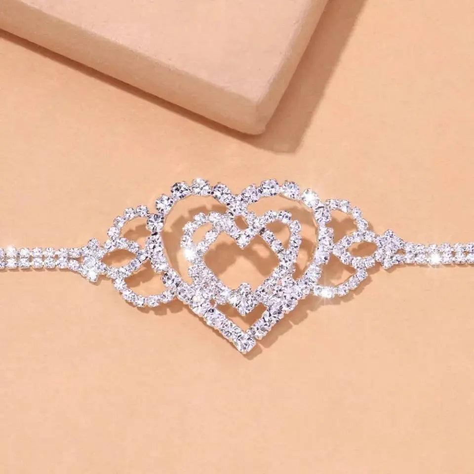 Big Double Heart Rhinestones Anklet Foot Jewelry for Women Beach Barefoot Chain Bracelet On the Leg Accessories Gift JettsJewelers