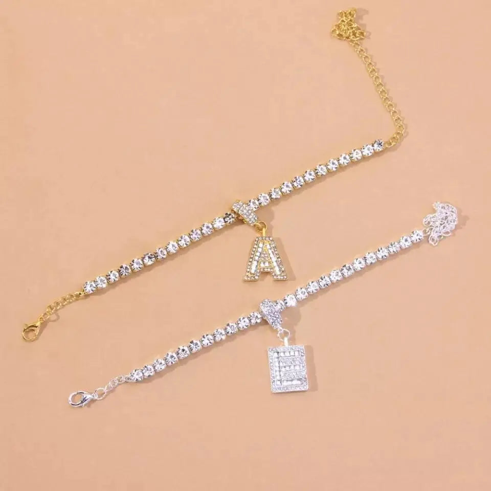 Big Letter Rhinestones Anklet Foot Jewelry for Women Beach Barefoot Chain Bracelet On the Leg Accessories Gift - JettsJewelers