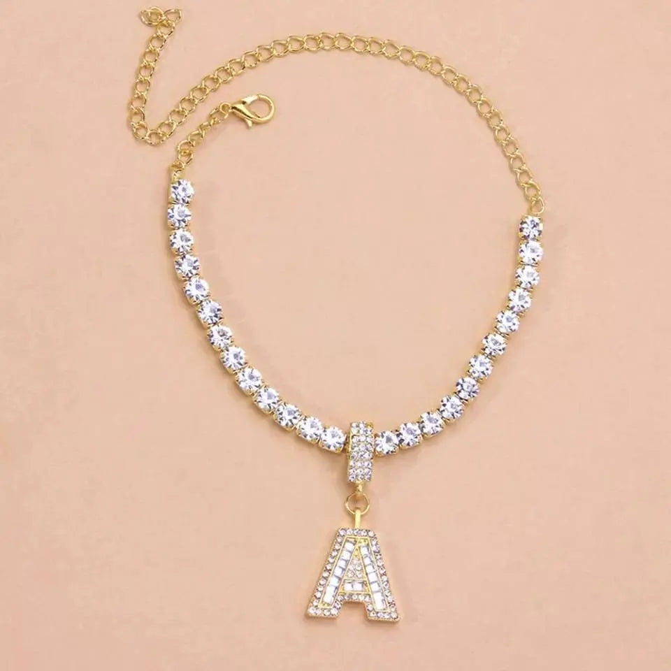 Big Letter Rhinestones Anklet Foot Jewelry for Women Beach Barefoot Chain Bracelet On the Leg Accessories Gift - JettsJewelers
