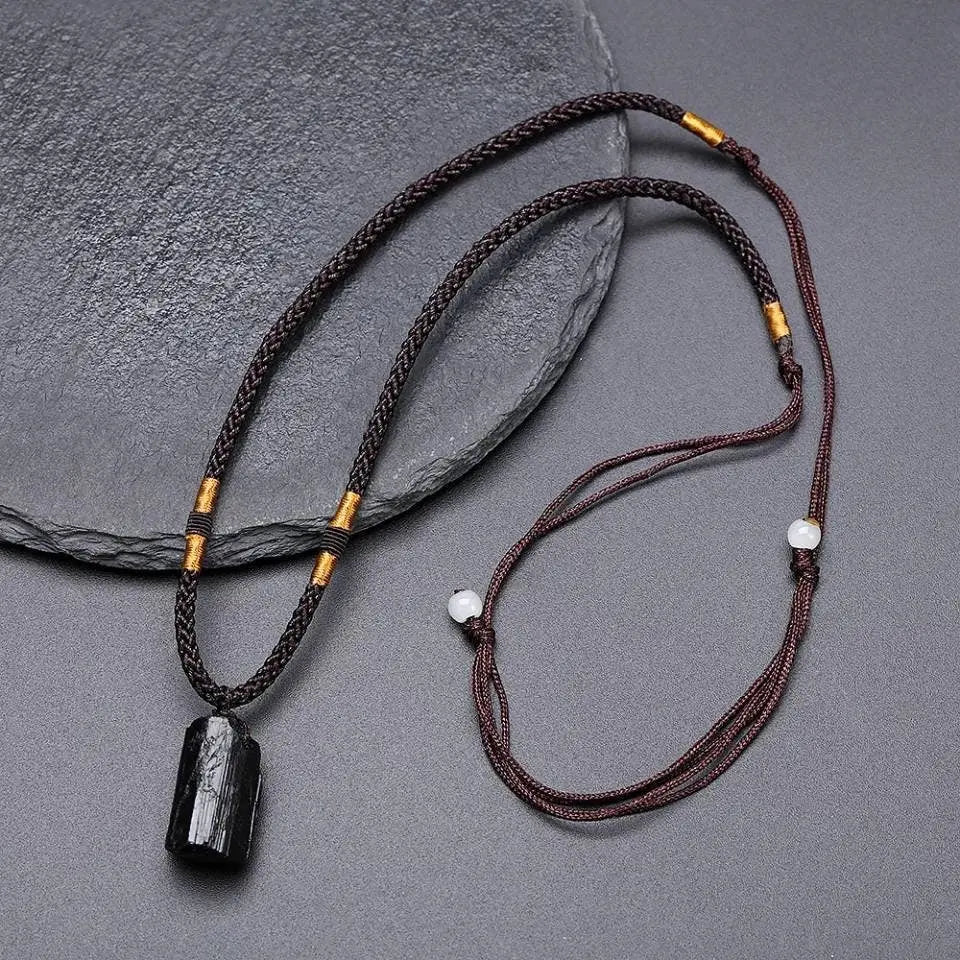Black Tourmaline Necklace Tourmaline Crystal Stone Necklace Tourmaline Stone Amulet Tourmaline Pillar Pendant Natural Healing - JettsJewelers
