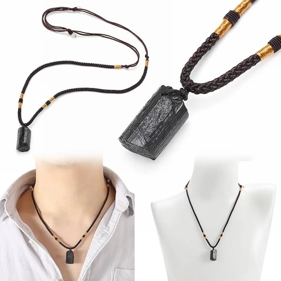 Black Tourmaline Necklace Tourmaline Crystal Stone Necklace Tourmaline Stone Amulet Tourmaline Pillar Pendant Natural Healing - JettsJewelers
