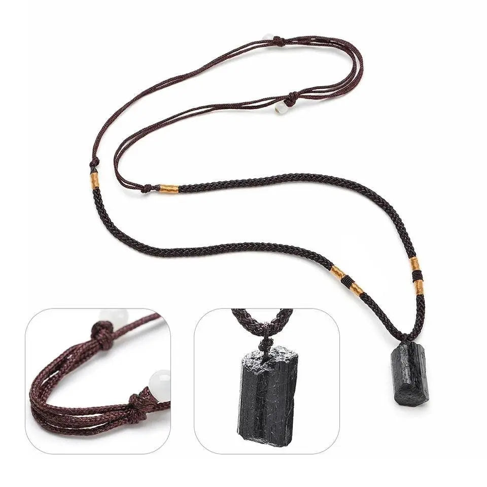 Black Tourmaline Necklace Tourmaline Crystal Stone Necklace Tourmaline Stone Amulet Tourmaline Pillar Pendant Natural Healing - JettsJewelers