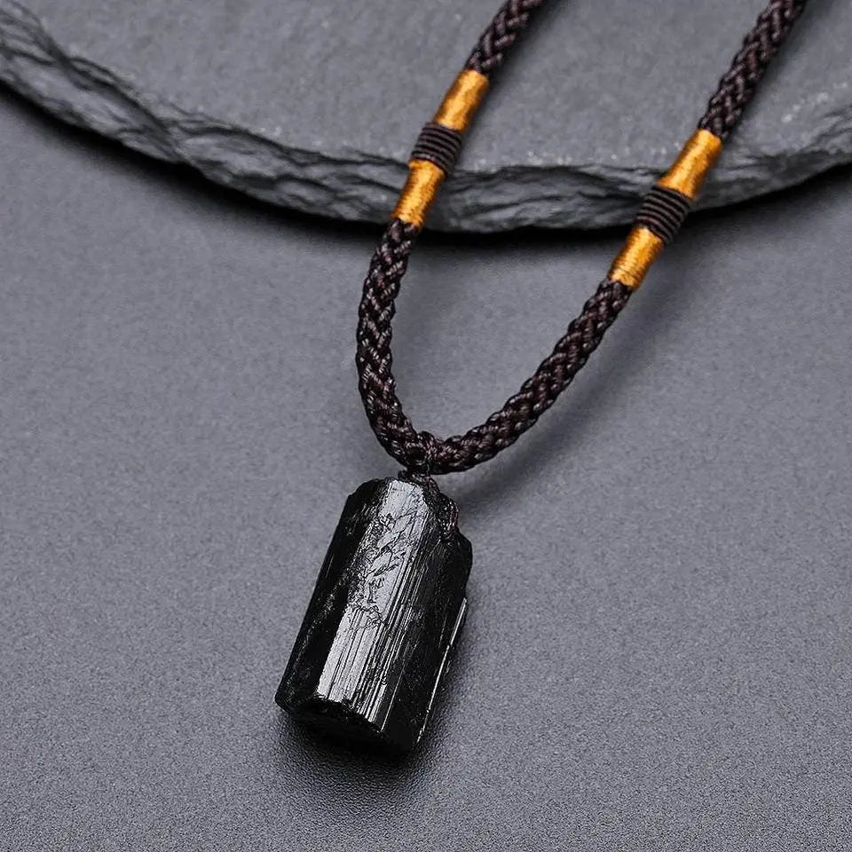 Black Tourmaline Necklace Tourmaline Crystal Stone Necklace Tourmaline Stone Amulet Tourmaline Pillar Pendant Natural Healing - JettsJewelers