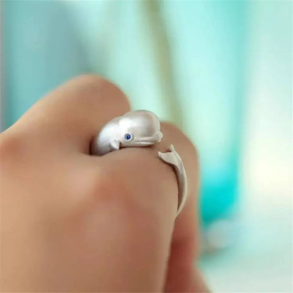 Blue Eye Whale S925 Silver Adjustable Ring - JettsJewelers
