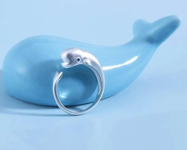 Blue Eye Whale S925 Silver Adjustable Ring - JettsJewelers