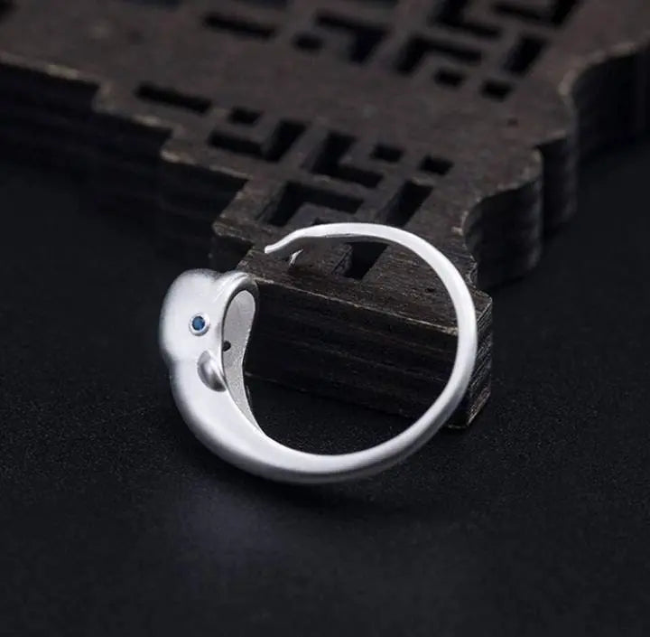 Blue Eye Whale S925 Silver Adjustable Ring - JettsJewelers