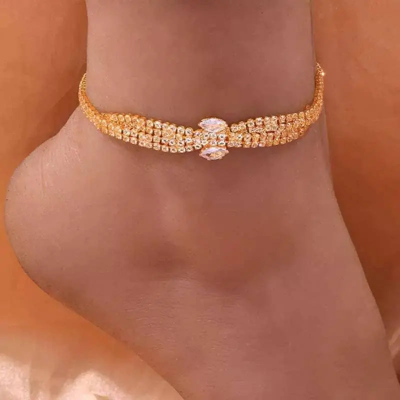 Boho Twisted Rhinestones Anklet Foot Jewelry for Women Beach Barefoot Chain Bracelet On the Leg Accessories Gift - JettsJewelers