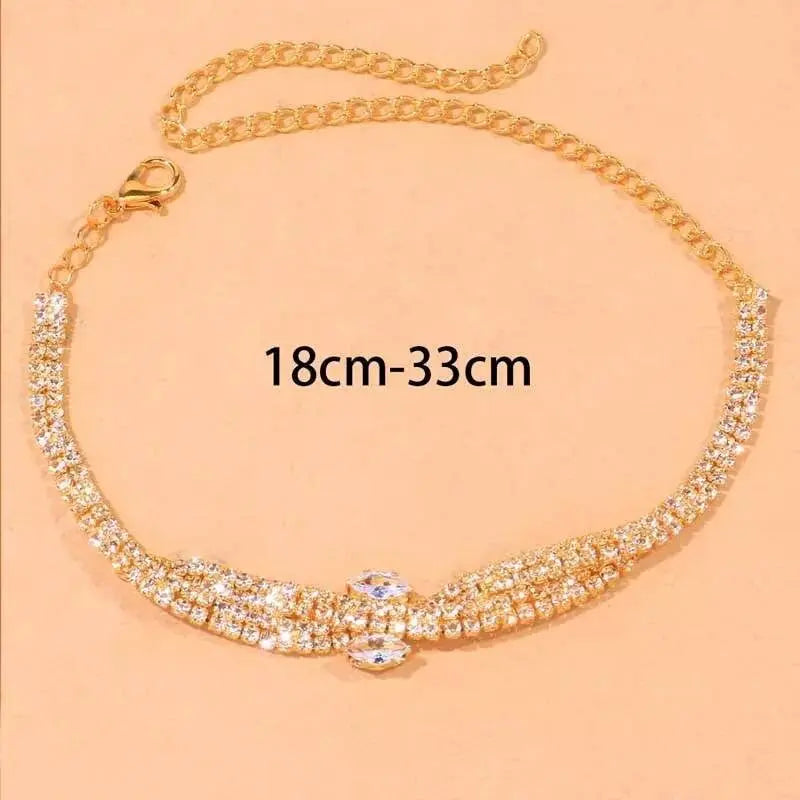 Boho Twisted Rhinestones Anklet Foot Jewelry for Women Beach Barefoot Chain Bracelet On the Leg Accessories Gift - JettsJewelers