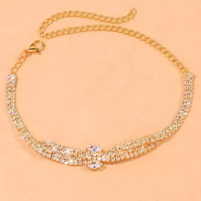 Boho Twisted Rhinestones Anklet Foot Jewelry for Women Beach Barefoot Chain Bracelet On the Leg Accessories Gift - JettsJewelers