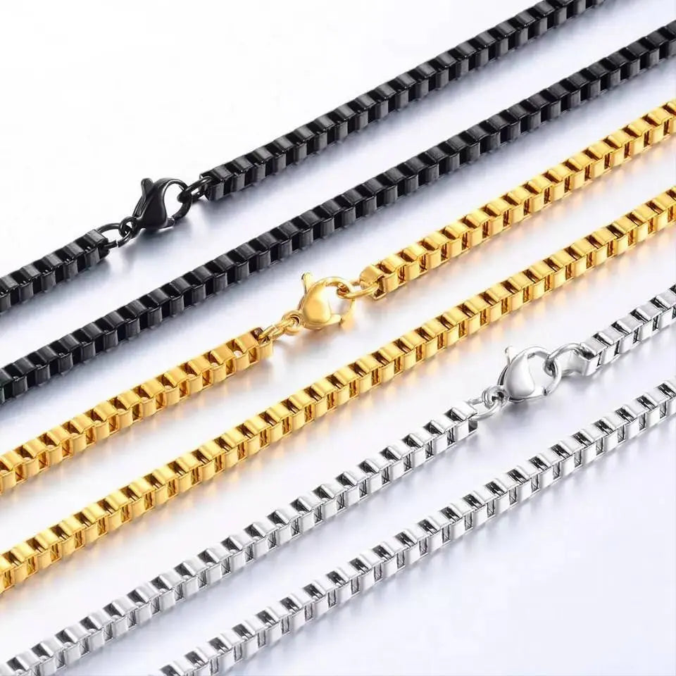Box Chain Necklace Stainless Steel Round Box Necklace for Men, 3mm/5mm/7mm/9mm/11mm Mens Gift, Husband, Stainless Steel Necklace JettsJewelers