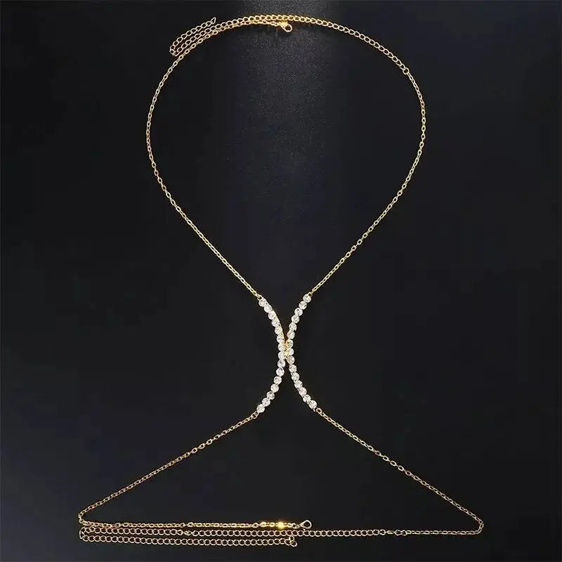 Bra Body Crystal Chain Sexy Bikini Silver Gold Beauty Rhinestone Bracket Bras Chain Nightclub and Partying Body Jewelry for Women JettsJewelers