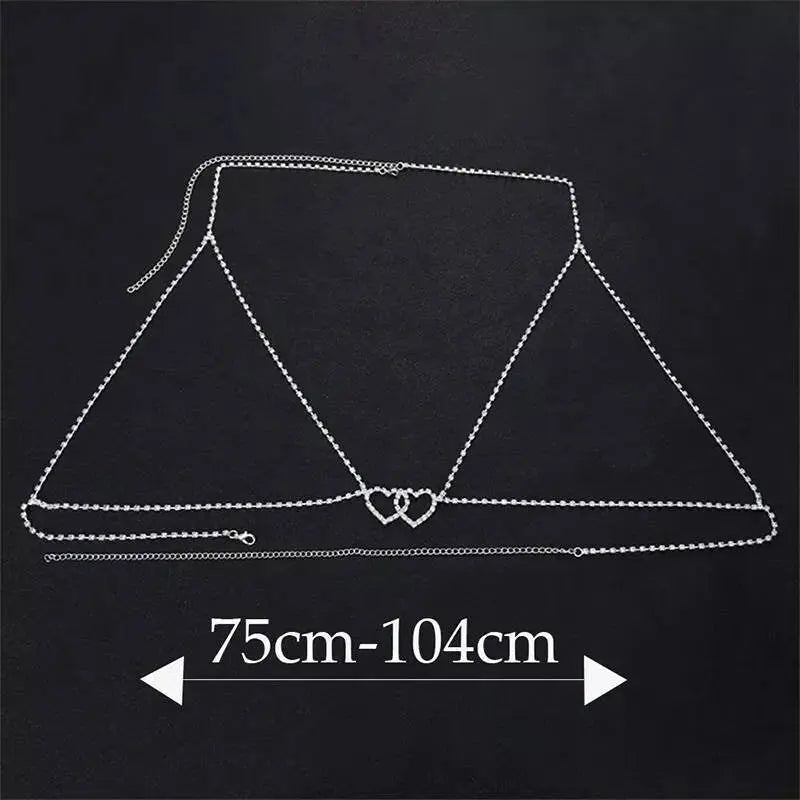 Bra Body Sexy Bikini Silver Gold Beauty Double Heart Tassel Chest Bracket Bras Nightclub and Partying Body Jewelry for Women JettsJewelers