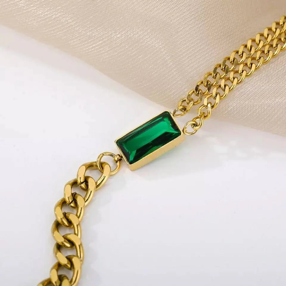 Bracelets for Women Gold Layered Bracelets for Women Girls |14K Gold Plated Delicacy Chain Square Emerald Crystal Adjustable Bracelet - JettsJewelers