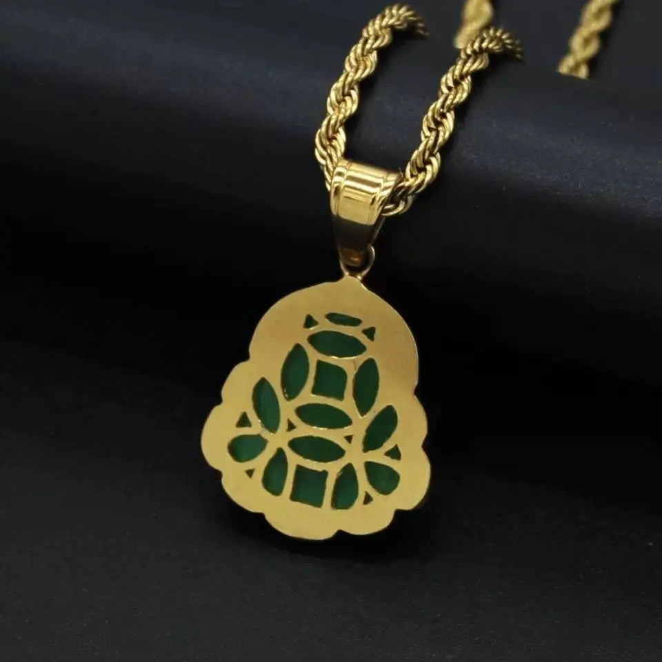 Buddha Pendant Green Jade Buddha Necklace Silver Iced Out Bling Cubic Zirconia Laughing Buddha Pendant Necklace - JettsJewelers