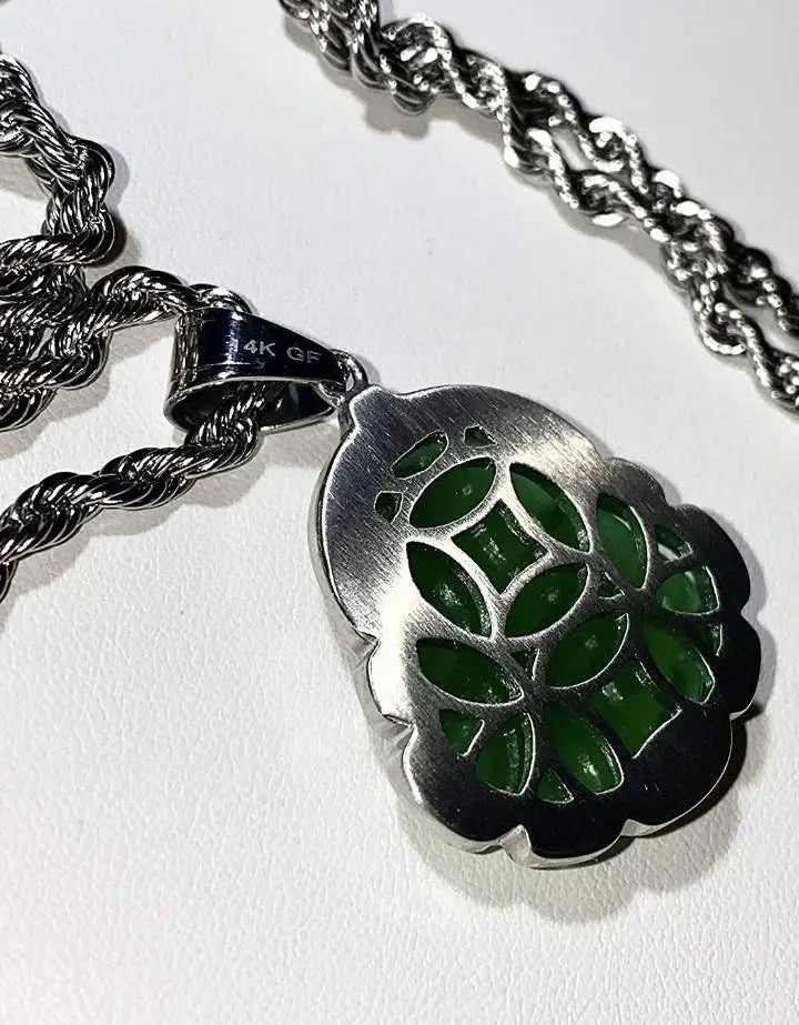 Buddha Pendant Green Jade Buddha Rope Necklace Silver Iced Out Bling Cubic Zirconia Laughing Buddha Pendant Necklace